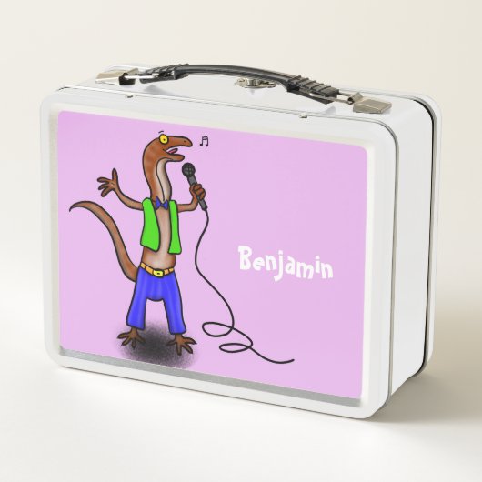 Funny lizard zingt met cartoon van de microfoon (Achterkant)