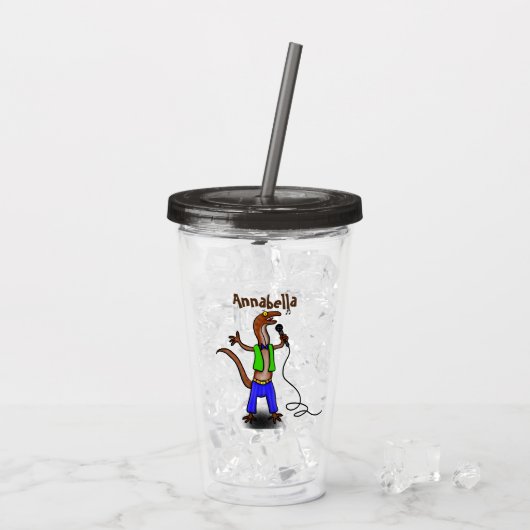 Funny lizard zingt met cartoon van de microfoon acryl drinkbeker (Achterkant ijs)