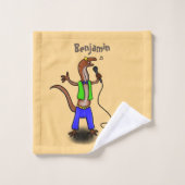 Funny lizard zingt met cartoon van de microfoon bad handdoek (Wasdoekje)