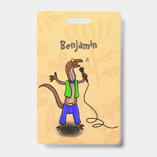 Funny lizard zingt met cartoon van de microfoon badge (Voorzijde)