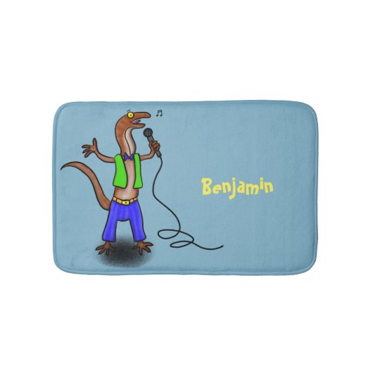 Funny lizard zingt met cartoon van de microfoon badmat (Voorkant)