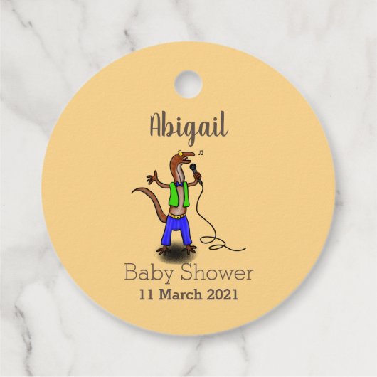 Funny lizard zingt met cartoon van de microfoon bedankjes labels (Achterkant)