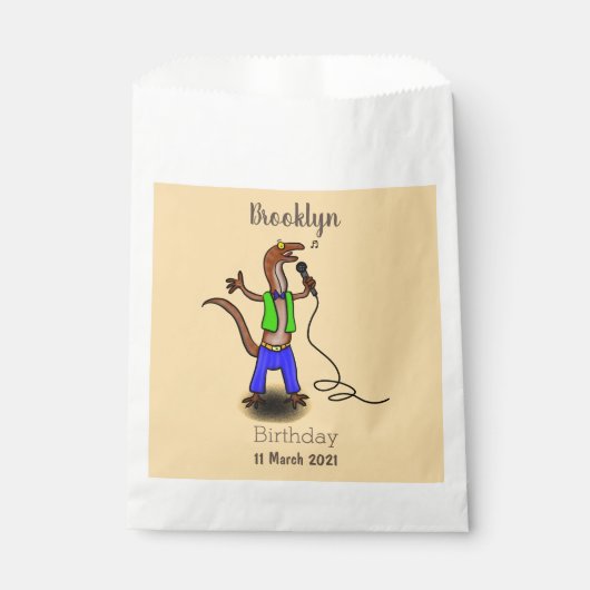 Funny lizard zingt met cartoon van de microfoon bedankzakje (Voorkant)