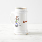 Funny lizard zingt met cartoon van de microfoon bierpul (Voorkant links)