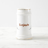 Funny lizard zingt met cartoon van de microfoon bierpul (Center)