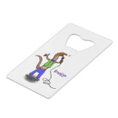 Funny lizard zingt met cartoon van de microfoon creditkaart flessenopener (Achterkant Gekanteld)