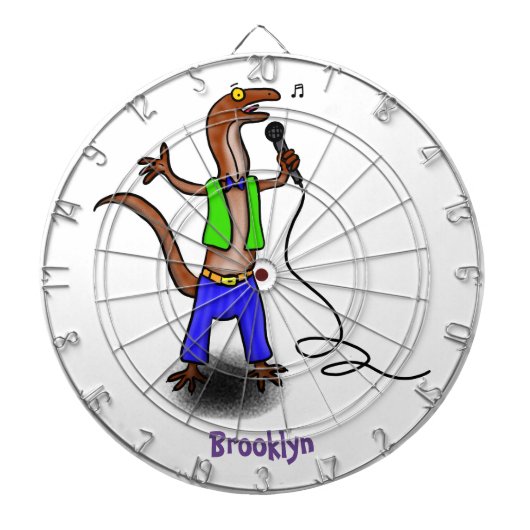 Funny lizard zingt met cartoon van de microfoon dartbord (Voorkant)