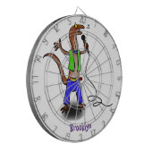 Funny lizard zingt met cartoon van de microfoon dartbord (Voorkant Links)