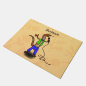 Funny lizard zingt met cartoon van de microfoon deurmat (Schuin)