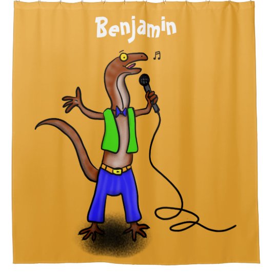 Funny lizard zingt met cartoon van de microfoon douchegordijn (Voorkant)