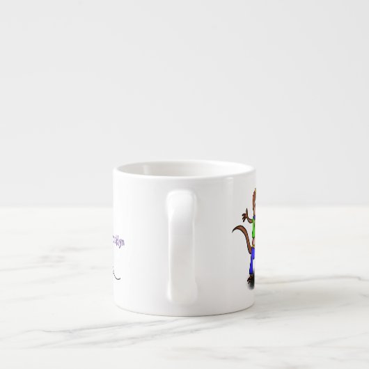 Funny lizard zingt met cartoon van de microfoon espresso kop (Achterkant)