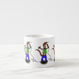 Funny lizard zingt met cartoon van de microfoon espresso kop