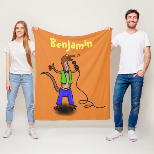 Funny lizard zingt met cartoon van de microfoon fleece deken (In situ)