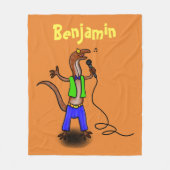 Funny lizard zingt met cartoon van de microfoon fleece deken (Voorkant)