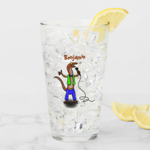Funny lizard zingt met cartoon van de microfoon glas