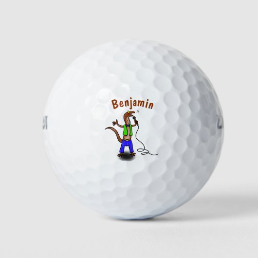Funny lizard zingt met cartoon van de microfoon golfballen (Voorkant)