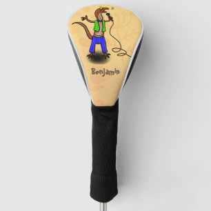 Funny lizard zingt met cartoon van de microfoon golfheadcover