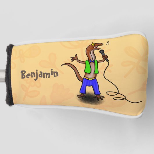 Funny lizard zingt met cartoon van de microfoon golfheadcover (Voorkant)