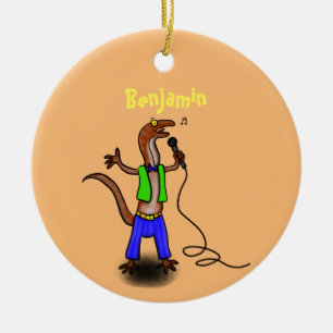 Funny lizard zingt met cartoon van de microfoon keramisch ornament