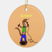 Funny lizard zingt met cartoon van de microfoon keramisch ornament (Links)