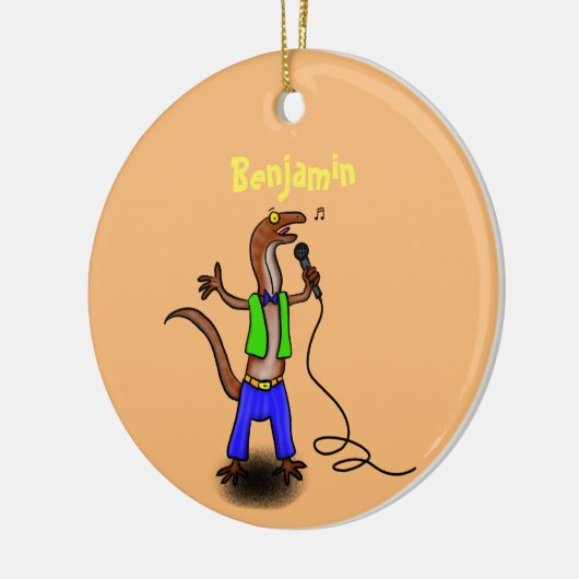 Funny lizard zingt met cartoon van de microfoon keramisch ornament (Links)