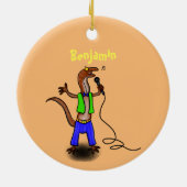 Funny lizard zingt met cartoon van de microfoon keramisch ornament (Achterkant)