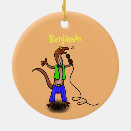 Funny lizard zingt met cartoon van de microfoon keramisch ornament (Achterkant)