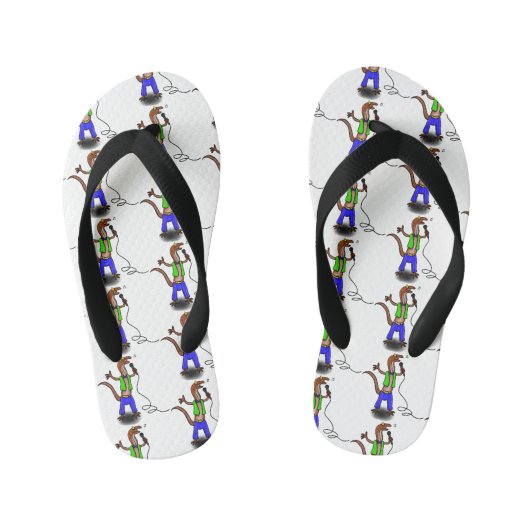 Funny lizard zingt met cartoon van de microfoon kinder teenslippers (Voetbed)
