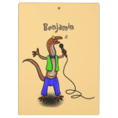 Funny lizard zingt met cartoon van de microfoon klembord (Achterkant)