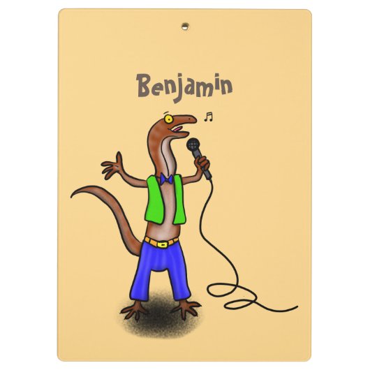 Funny lizard zingt met cartoon van de microfoon klembord (Achterkant)
