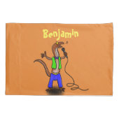 Funny lizard zingt met cartoon van de microfoon kussensloop (Achterkant)
