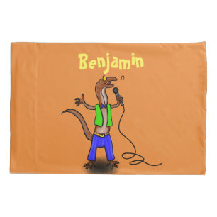 Funny lizard zingt met cartoon van de microfoon kussensloop
