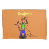 Funny lizard zingt met cartoon van de microfoon kussensloop (Voorkant)