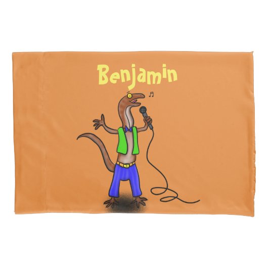 Funny lizard zingt met cartoon van de microfoon kussensloop (Voorkant)