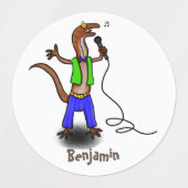 Funny lizard zingt met cartoon van de microfoon labels (Design 2)