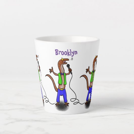 Funny lizard zingt met cartoon van de microfoon latte mok (Voorkant)