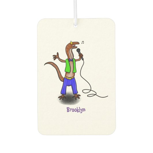 Funny lizard zingt met cartoon van de microfoon luchtverfrisser (Voorkant)