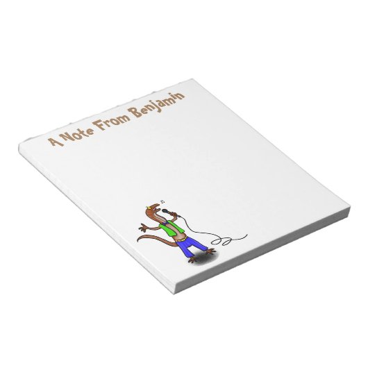 Funny lizard zingt met cartoon van de microfoon notitieblok (Schuin)