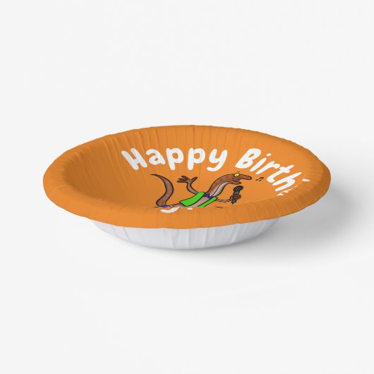 Funny lizard zingt met cartoon van de microfoon papieren kommen (Gebogen)