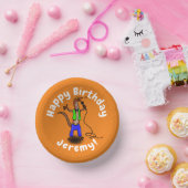 Funny lizard zingt met cartoon van de microfoon papieren kommen (Feest)