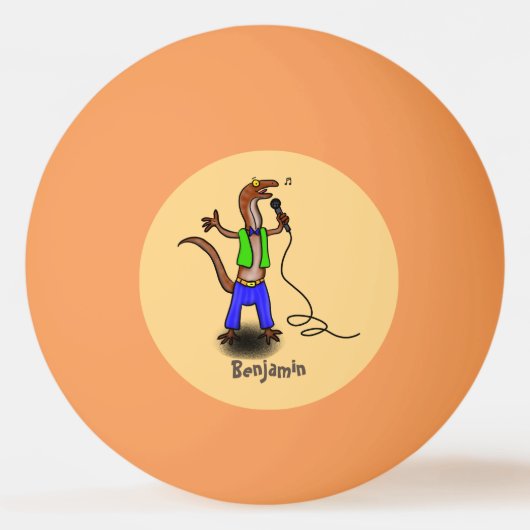 Funny lizard zingt met cartoon van de microfoon pingpongbal (Voorkant)