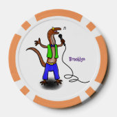 Funny lizard zingt met cartoon van de microfoon poker chips (Achterkant)