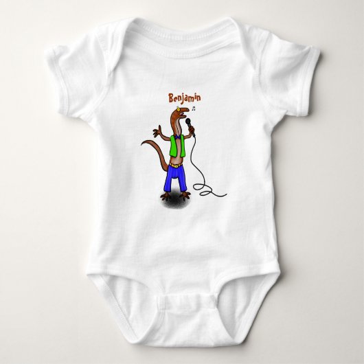 Funny lizard zingt met cartoon van de microfoon romper (Voorkant)
