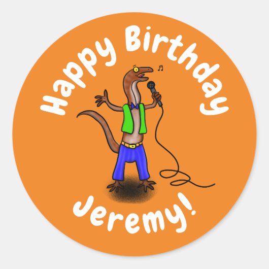 Funny lizard zingt met cartoon van de microfoon ronde sticker (Voorkant)