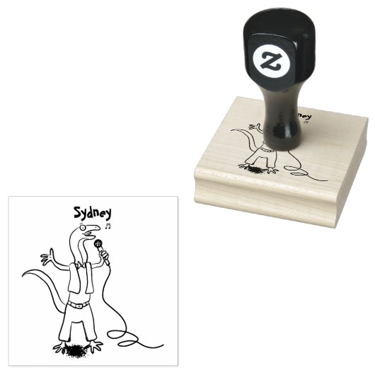 Funny lizard zingt met cartoon van de microfoon rubberstempel (Gestempeld)