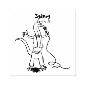 Funny lizard zingt met cartoon van de microfoon rubberstempel (Afrduk)