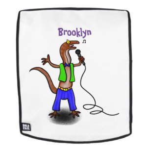 Funny lizard zingt met cartoon van de microfoon rugtassen