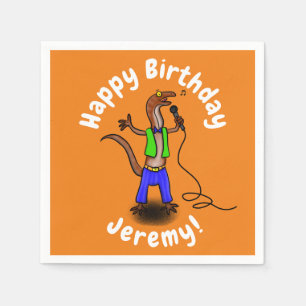 Funny lizard zingt met cartoon van de microfoon servet