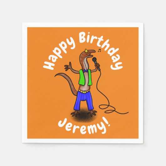 Funny lizard zingt met cartoon van de microfoon servet (Voorkant)