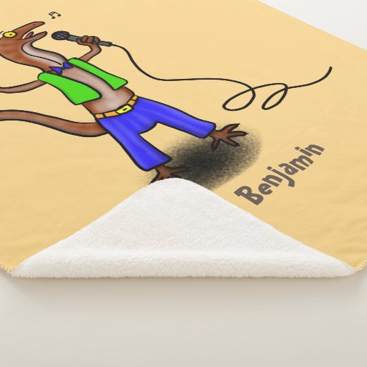 Funny lizard zingt met cartoon van de microfoon sherpa deken (3/4)